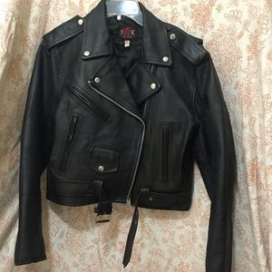 Genuine leather punk metal moto jacket
